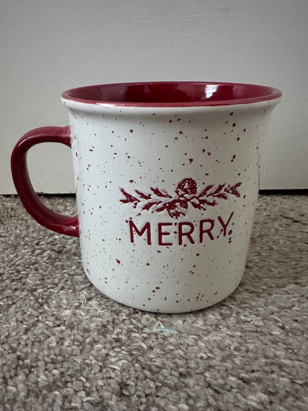 Place & Time Merry Christmas Mug Cream & Red Ceramic Handled Coffee Cup Holiday